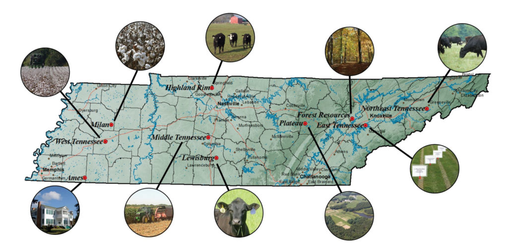 Picture of the ten UT AgRECs across the state of Tennessee. 